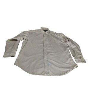 Polo Ralph Lauren Button Up Shirt Men Sz L Khaki Cotton Long Sleeve Workwear